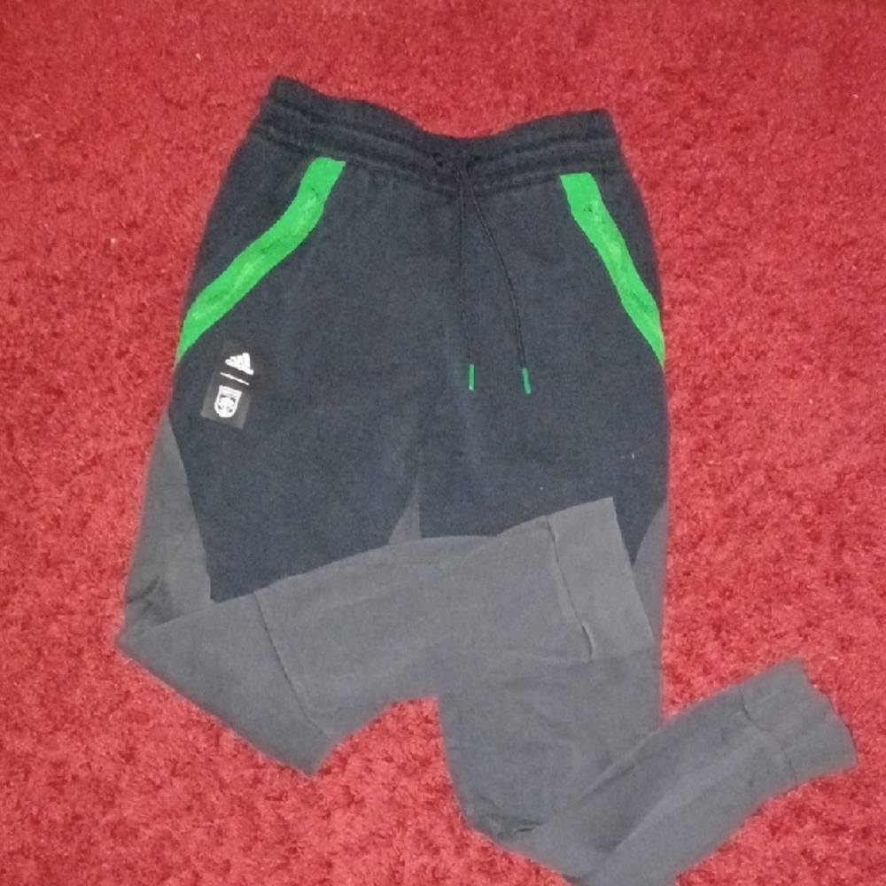 Adidas Kids Joggers in Black with Green Stripes